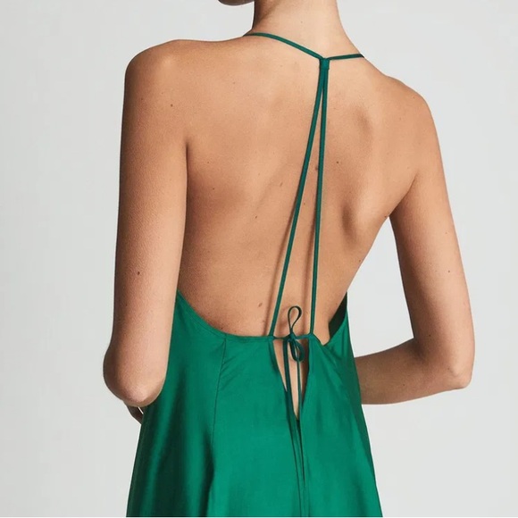 Reiss plunge neck dress in Emerald Green - Picture 2 of 7